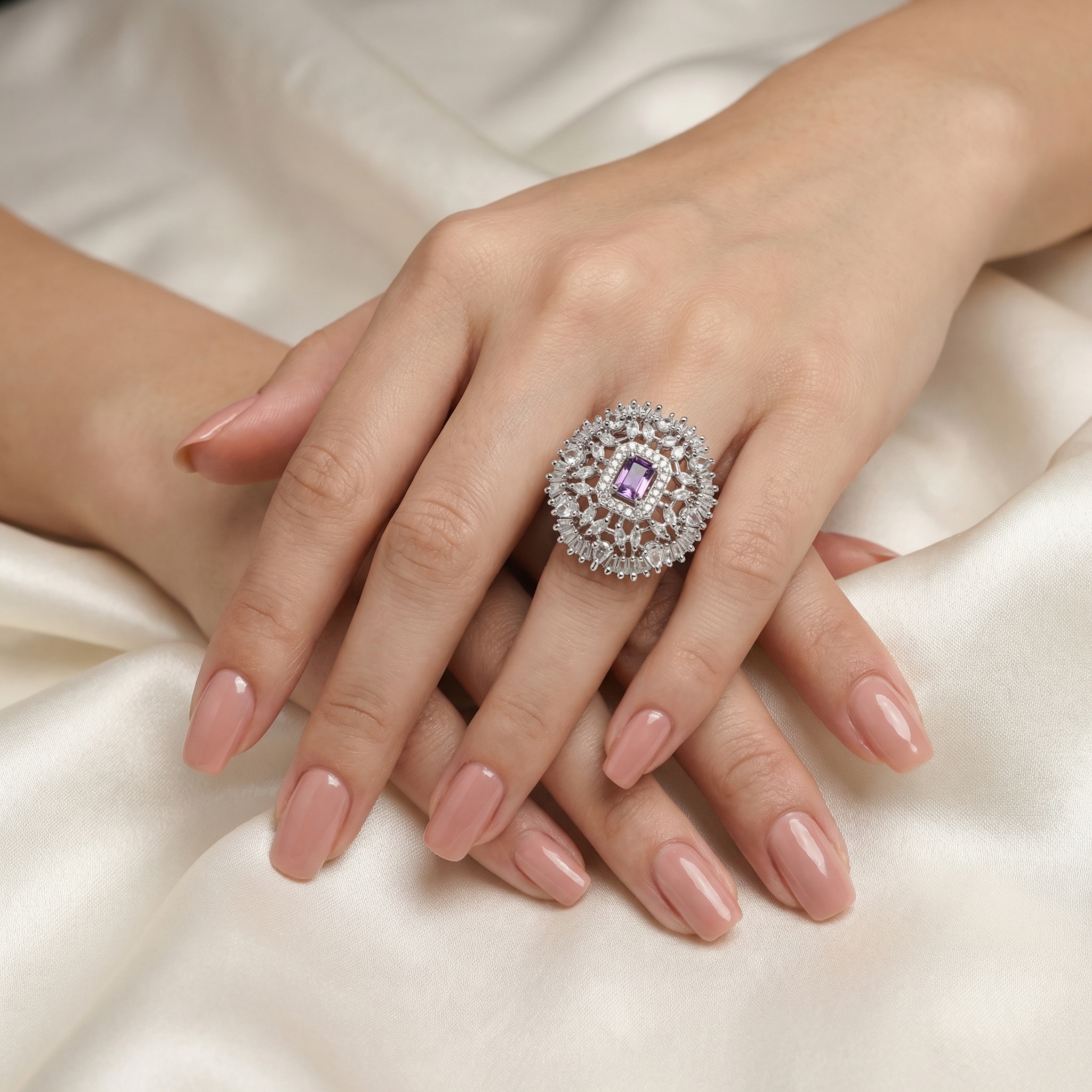 Purple Stone American Diamond Ring - Image 6