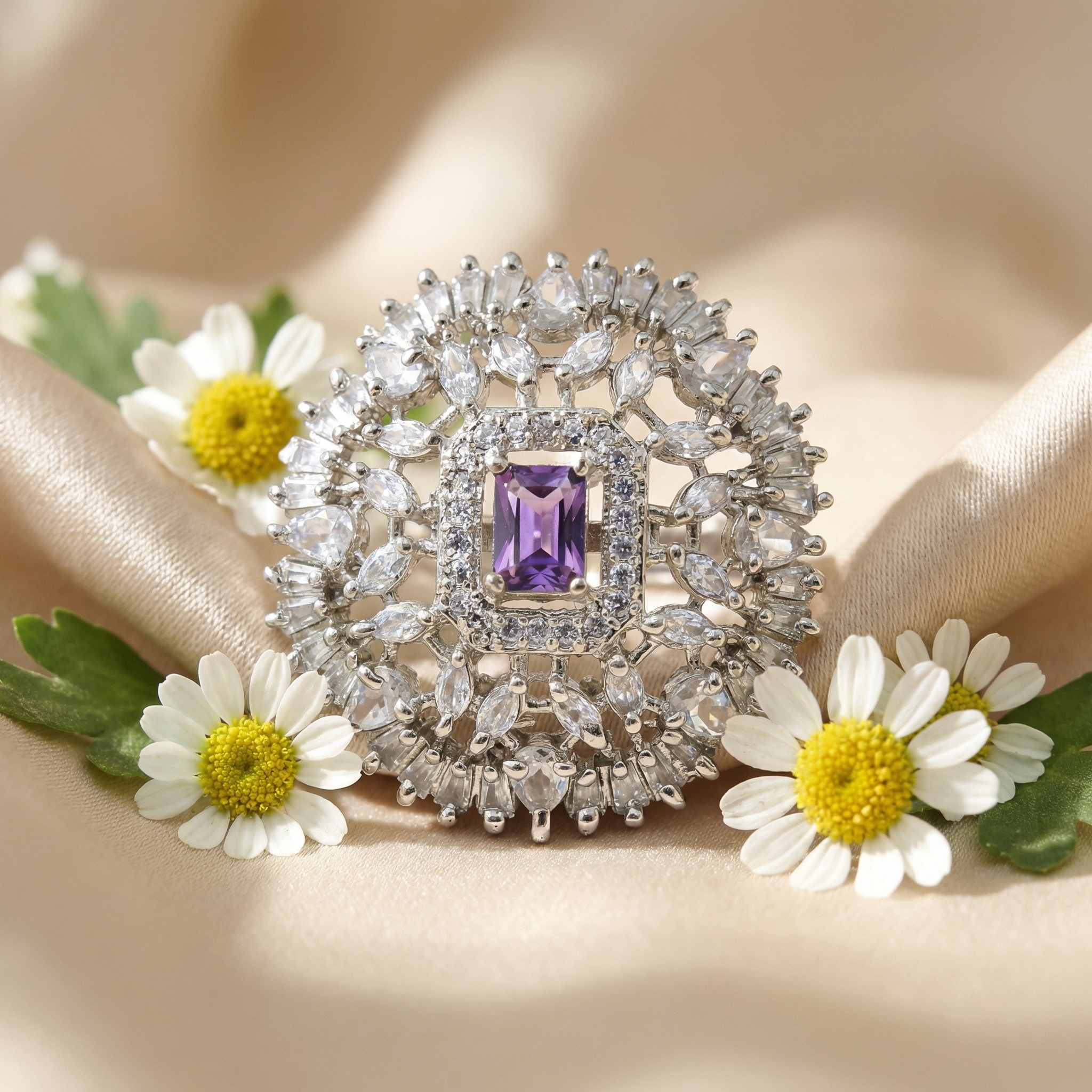 Purple Stone American Diamond Ring - Image 5