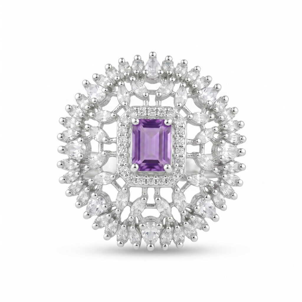 Purple Stone American Diamond Ring