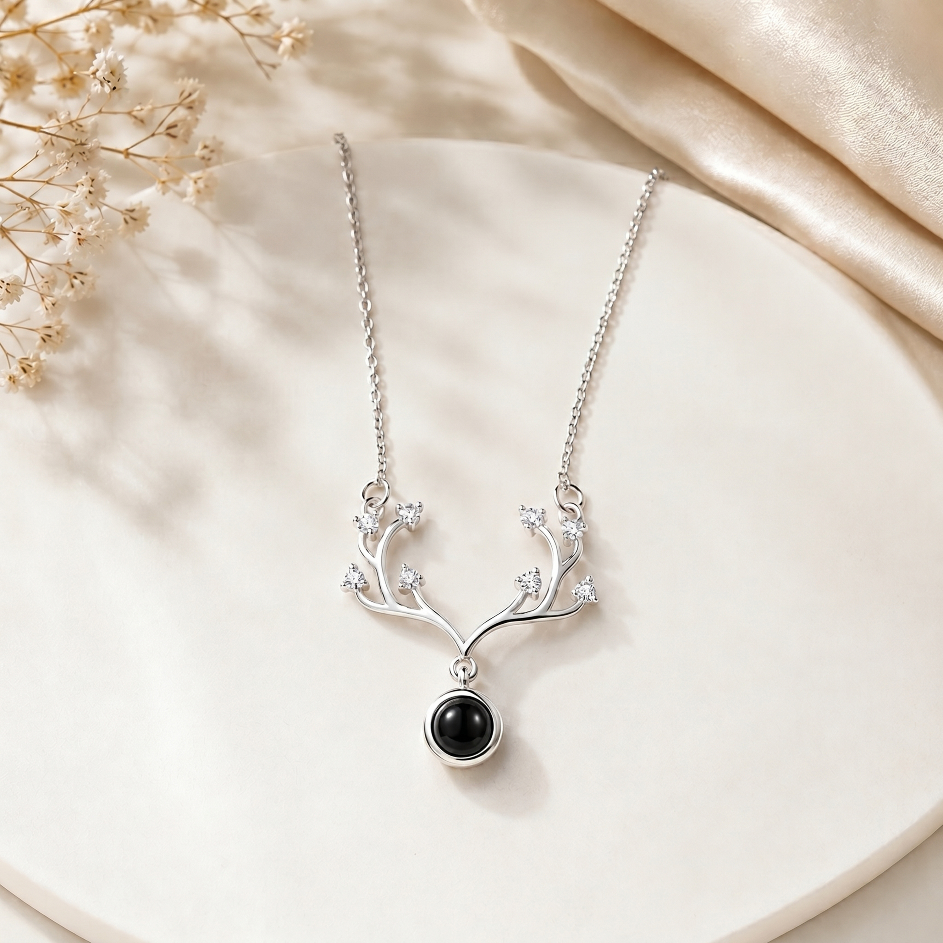 Elegant Black Stone Branch Design Pendant Necklace for Women | Silver-Tone CZ Crystal Pendant | Nature Inspired Fashion Jewelry - Image 3