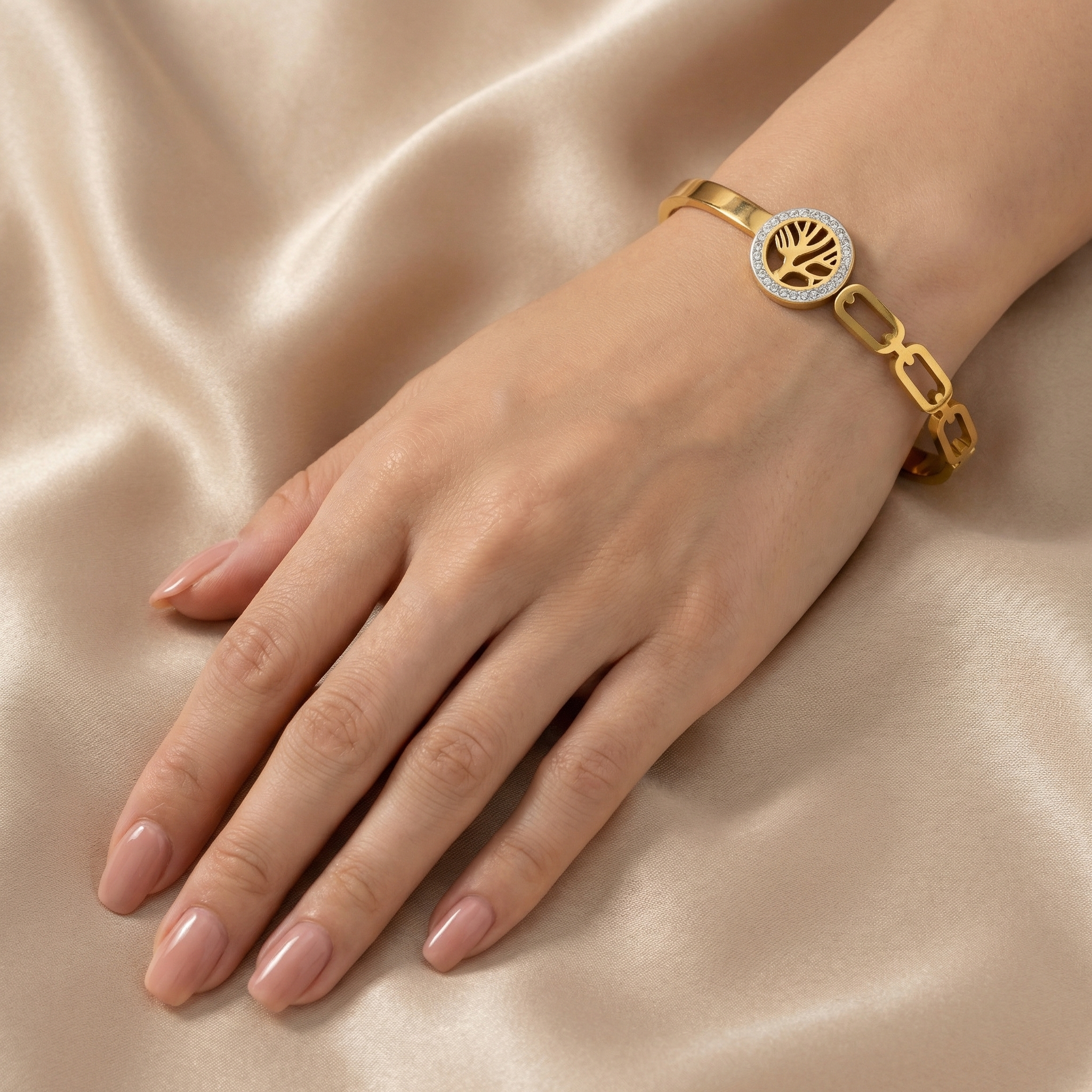 Elegant Anti Tarnish Tree of Life Crystal AD Stone Bracelet - Image 3
