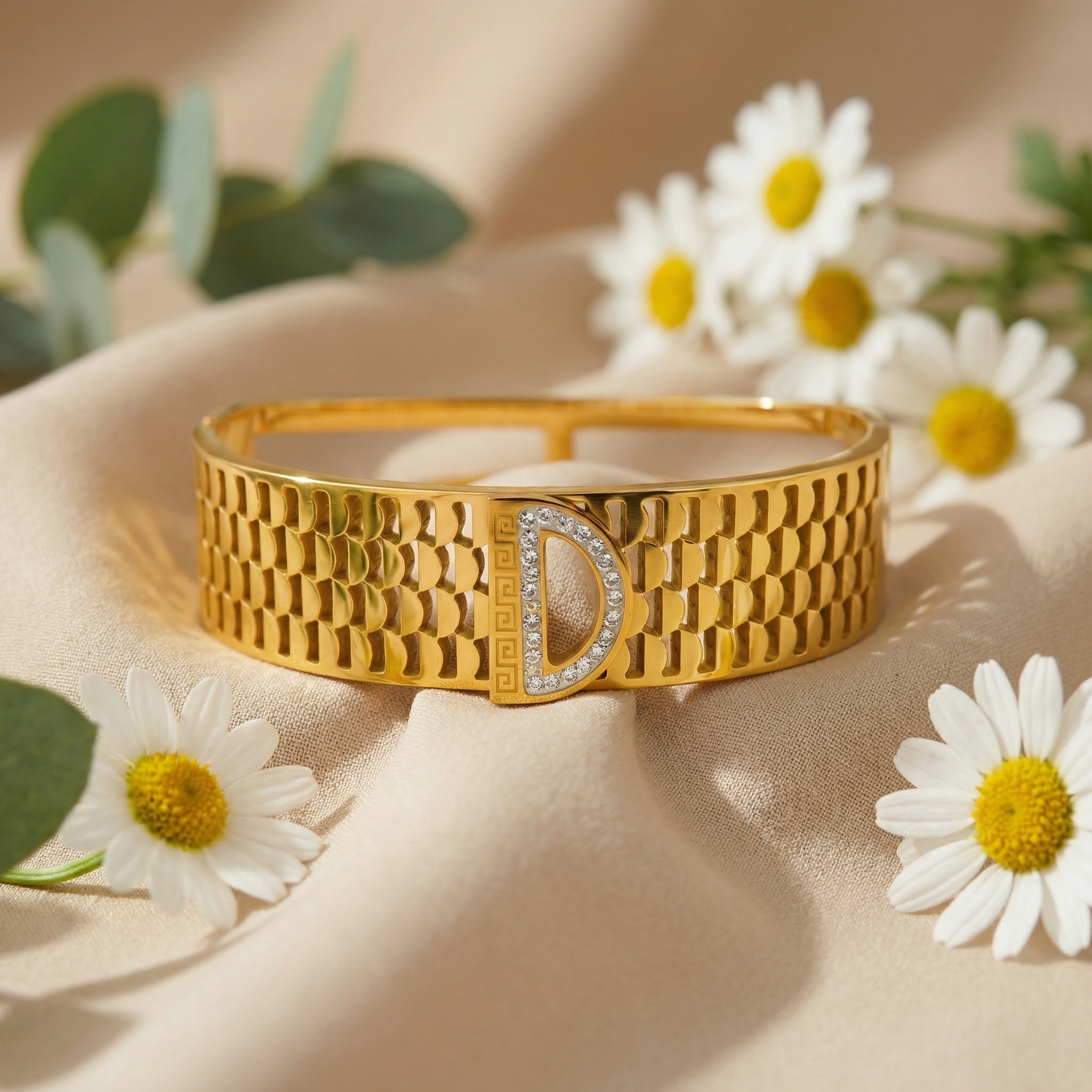 Anti Tarnish Designer Bracelet with Crystal “D” Initial | Stylish Women’s Cuff Bracelet - Image 6