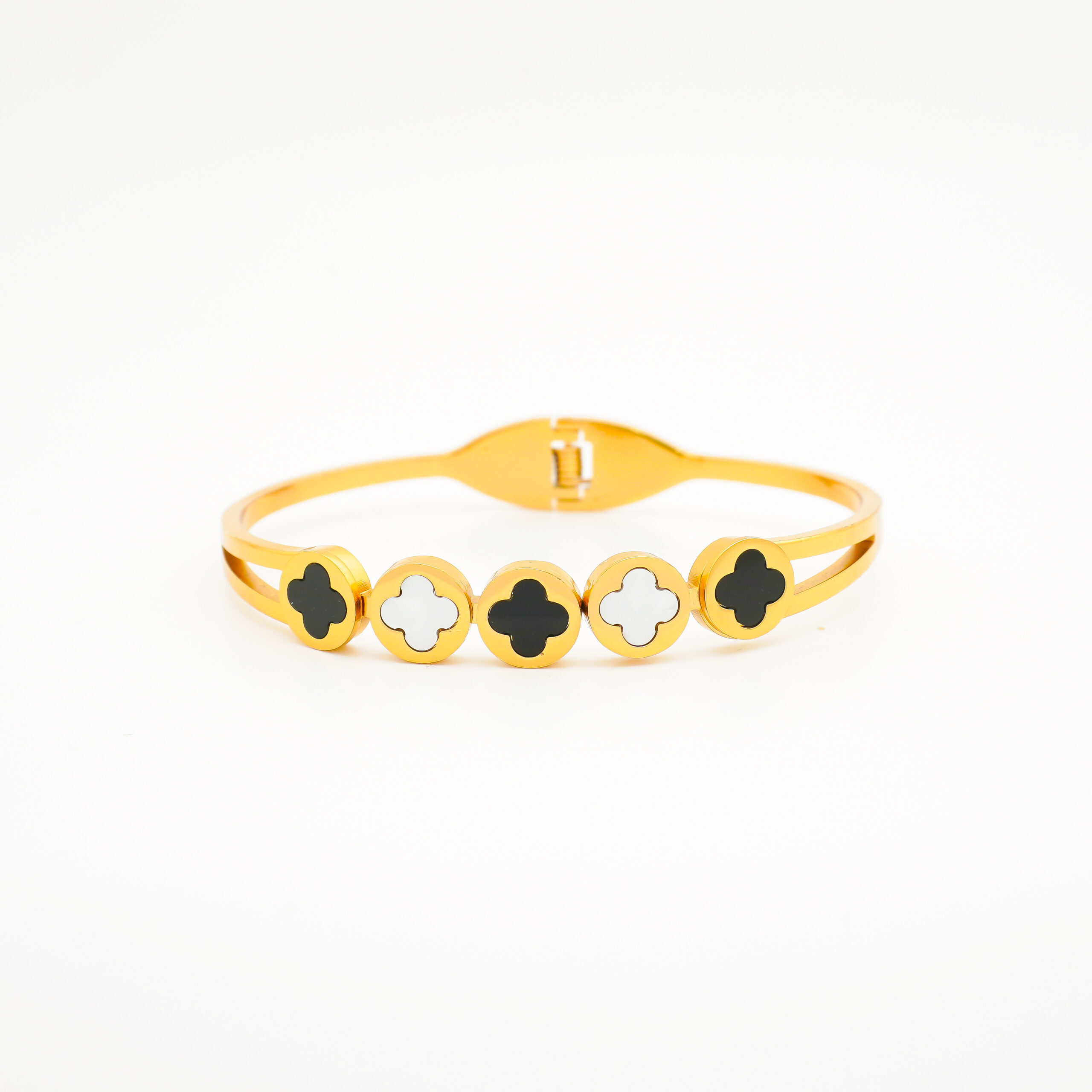 Elegant Anti Tarnish Bracelet with Black and White Enamel Accents
