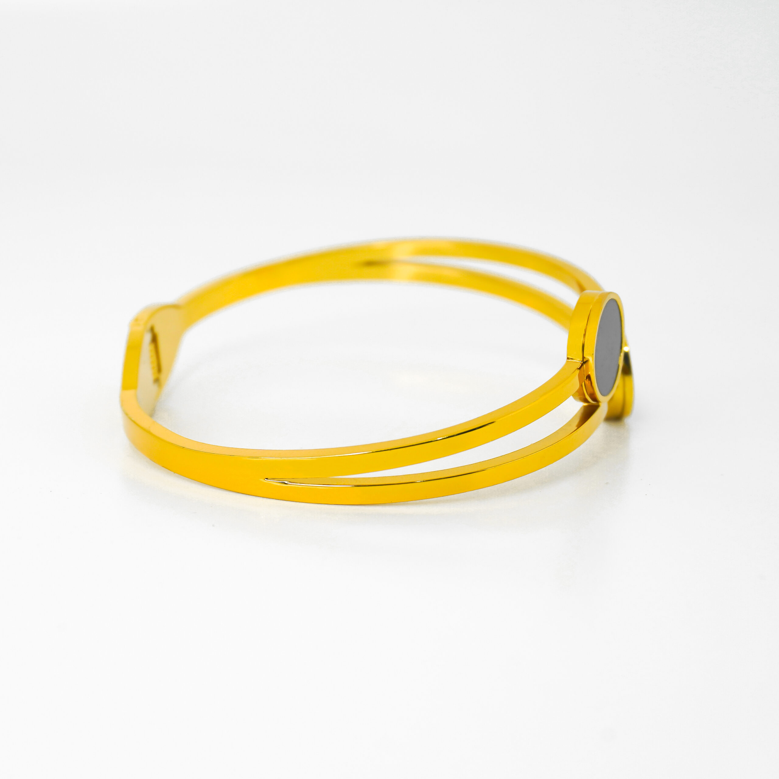 Elegant Anti Tarnish Dual Disc Bracelet with Black Stone Accents - Image 3