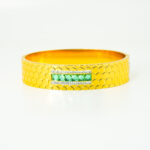 Premium Gold-Tone Honeycomb Texture Bracelet with Green Crystal Bar