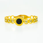 Anti Tarnish Roman Dial Bracelet with Black Stone Center & Crystal Links