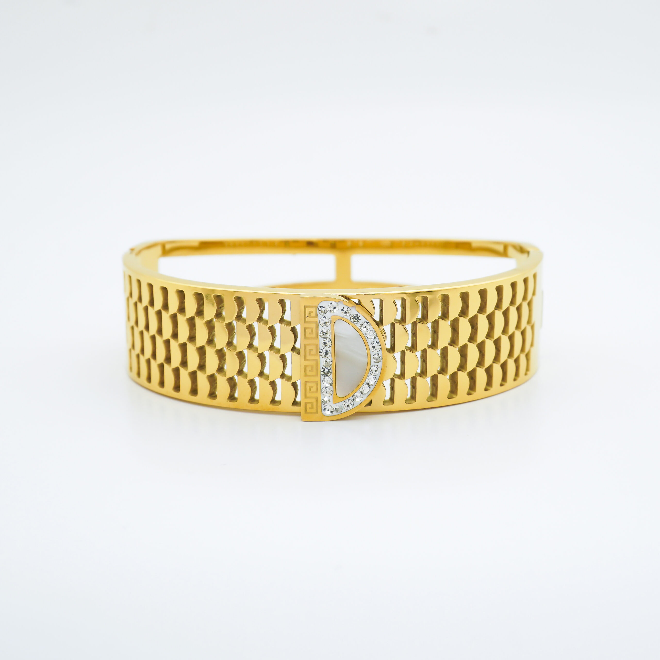 Anti Tarnish Designer Bracelet with Crystal “D” Initial | Stylish Women’s Cuff Bracelet