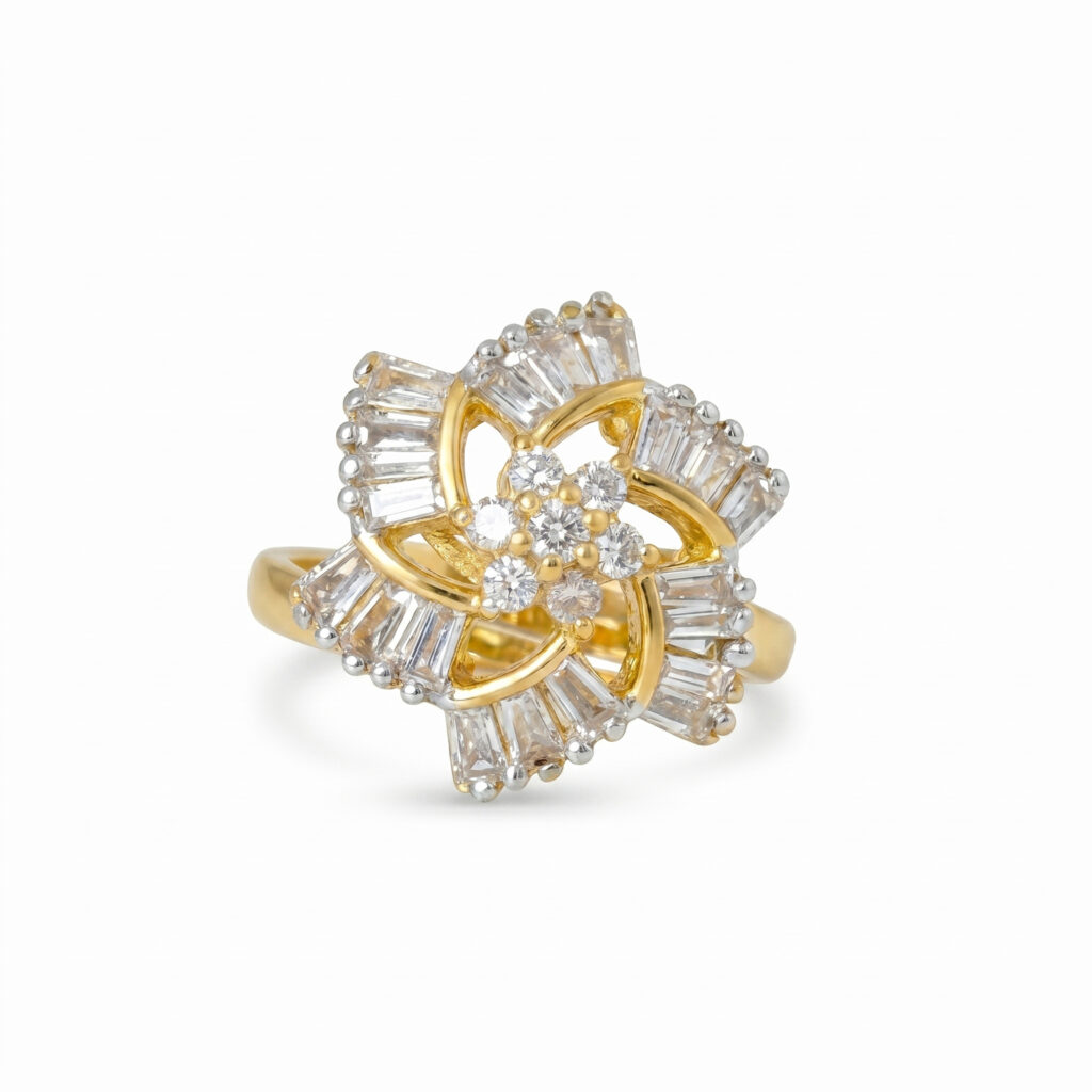 Luxury Gold Plated American Diamond Floral Ring for Women | Elegant Party Wear Statement Finger Ring