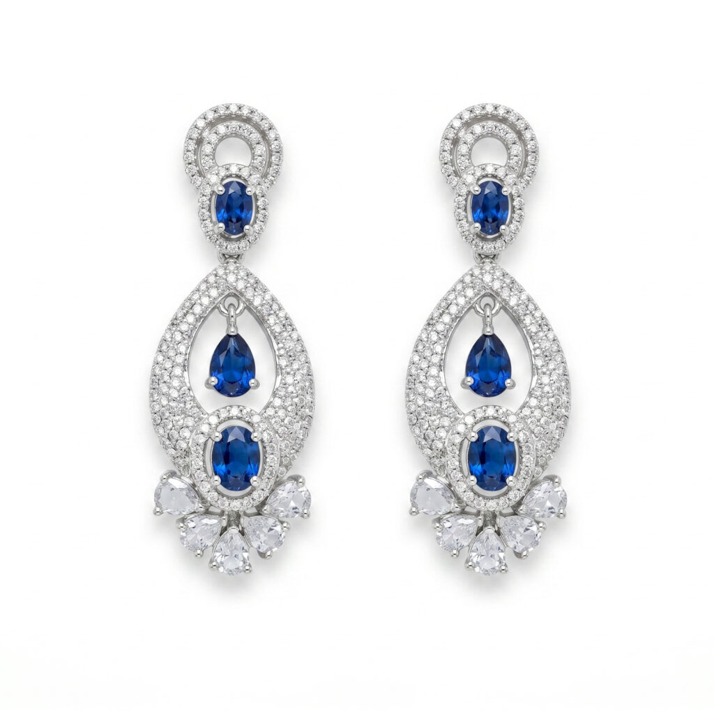 Royal Blue Sapphire Diamond Drop Earrings for Women