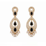 Gold Tone Black Stone Chandelier Earrings for Women