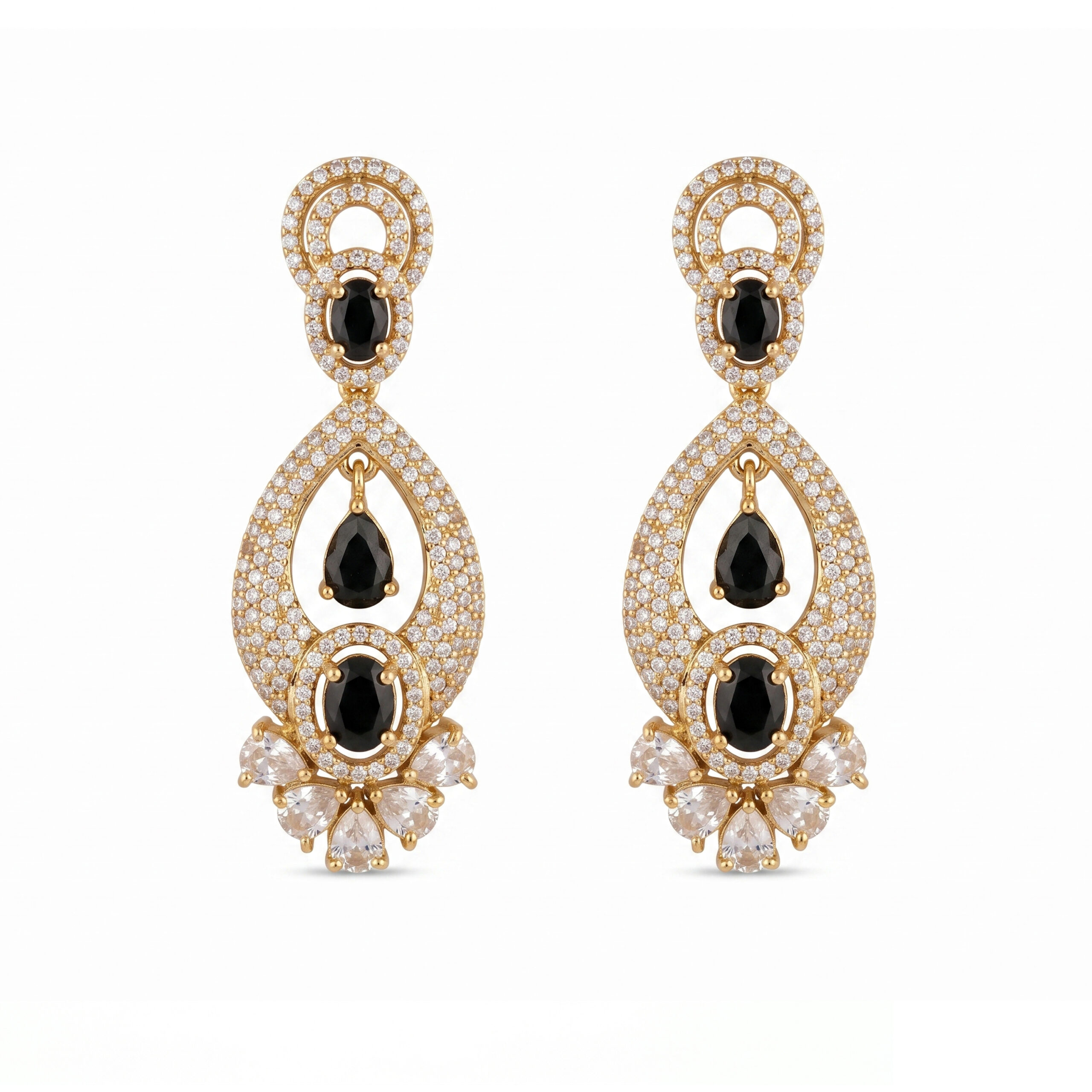 Elegant American Diamond Black Stone Drop Earrings for Women | Crystal Studded Drop Earrings | Designer Party Wear Jewelry