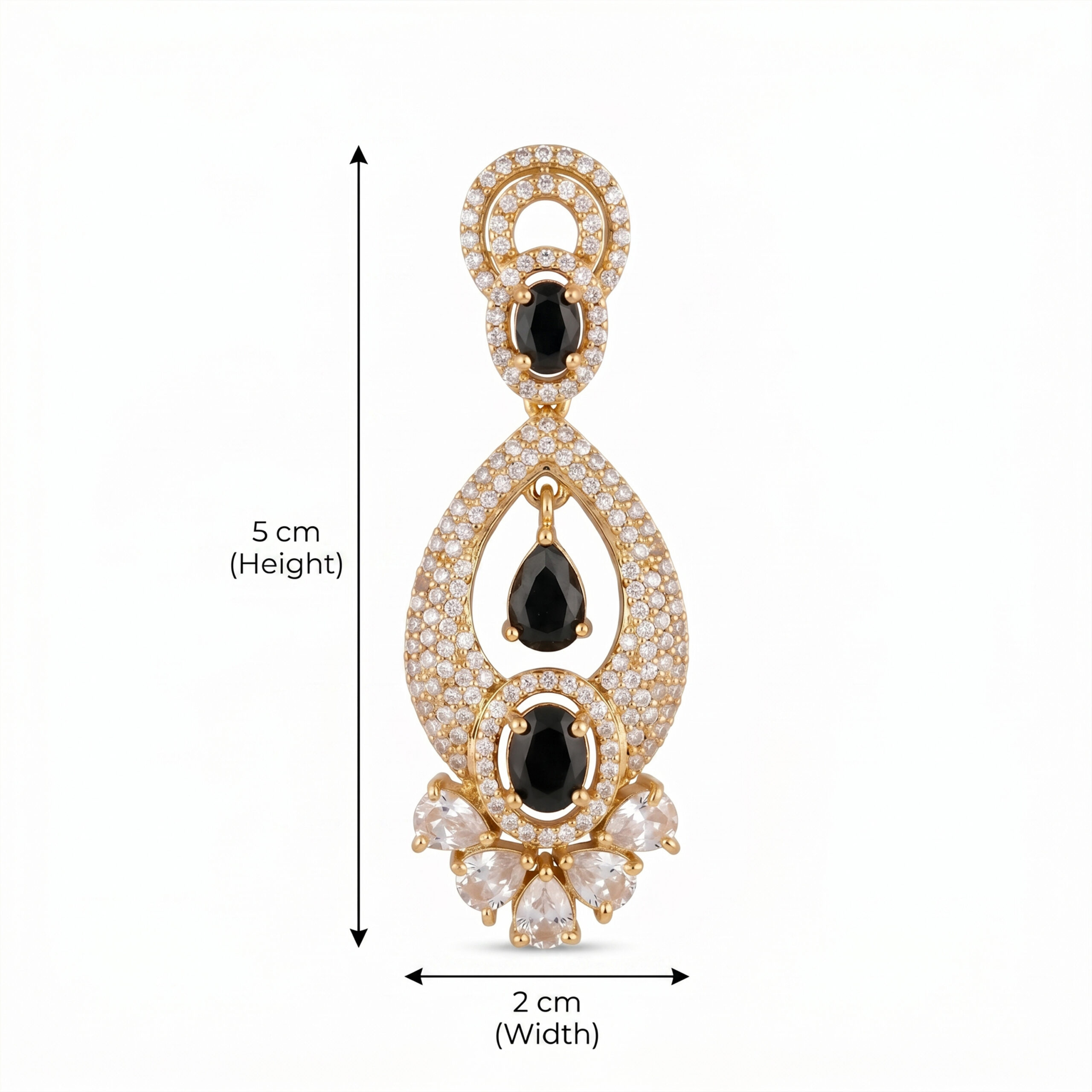 Gold Tone Black Stone Chandelier Earrings for Women