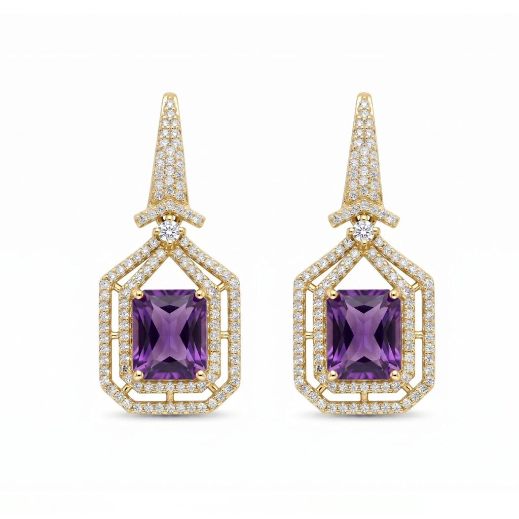 American Diamond Purple Stone Drop Earrings for Women