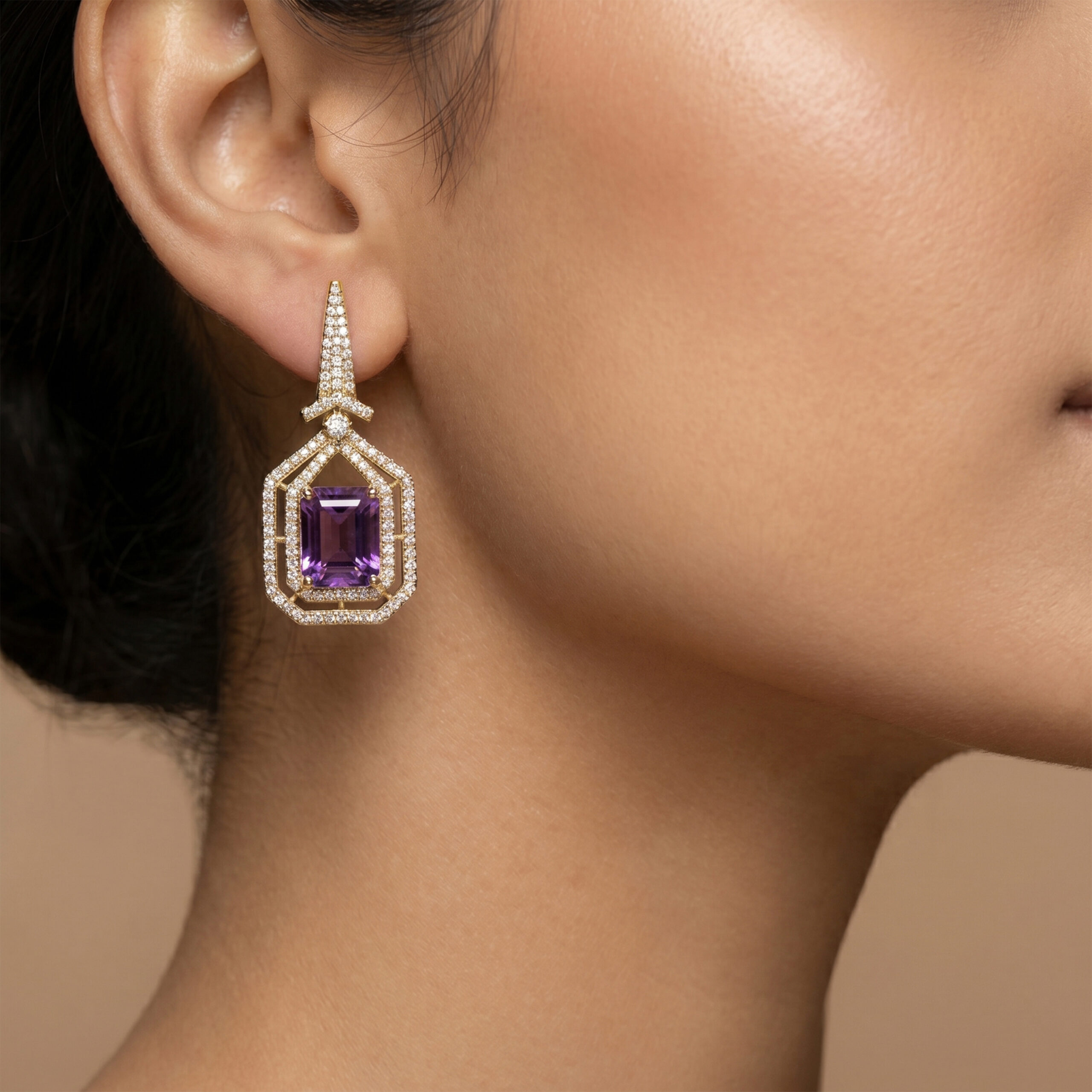 American Diamond Purple Stone Drop Earrings for Women