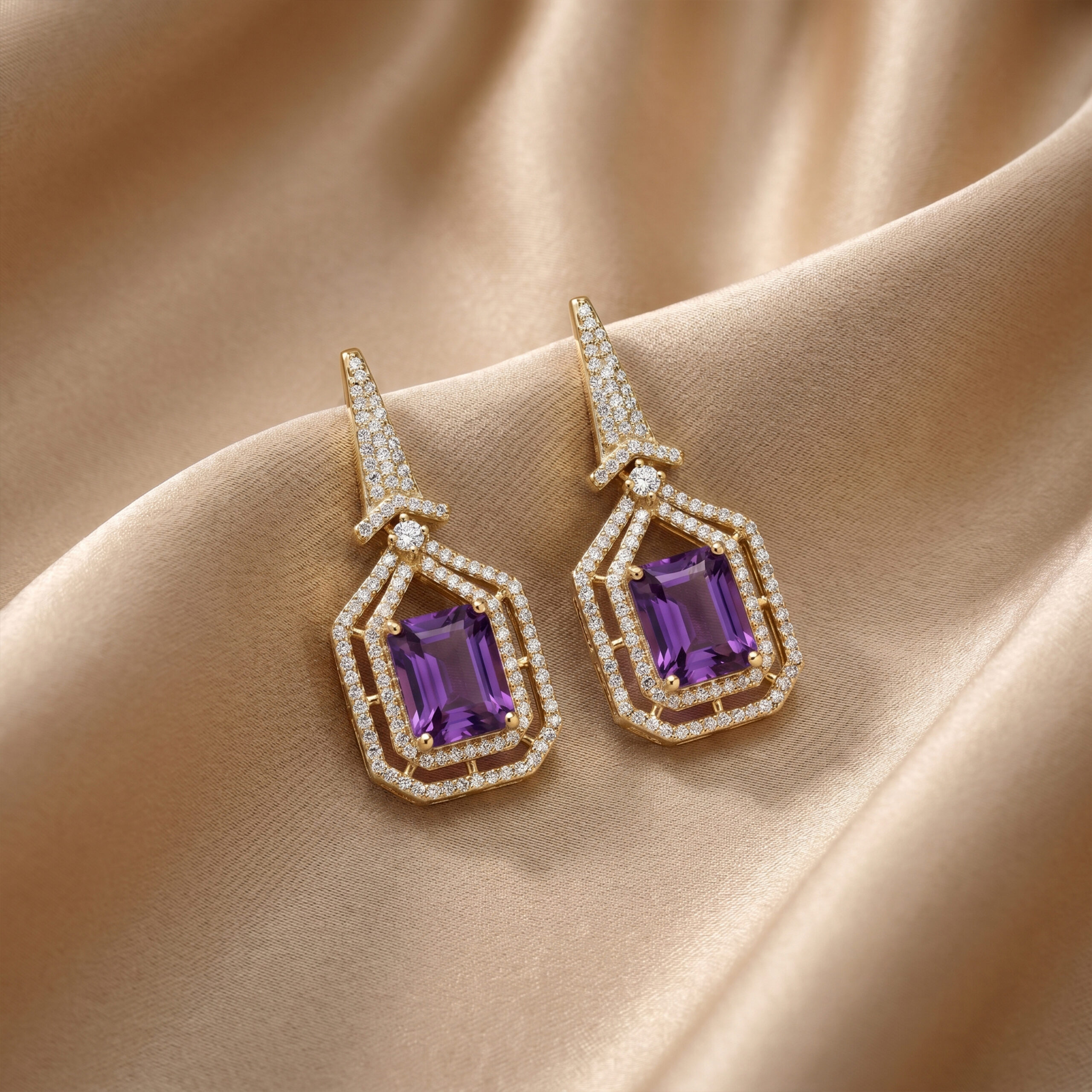 American Diamond Purple Stone Drop Earrings for Women