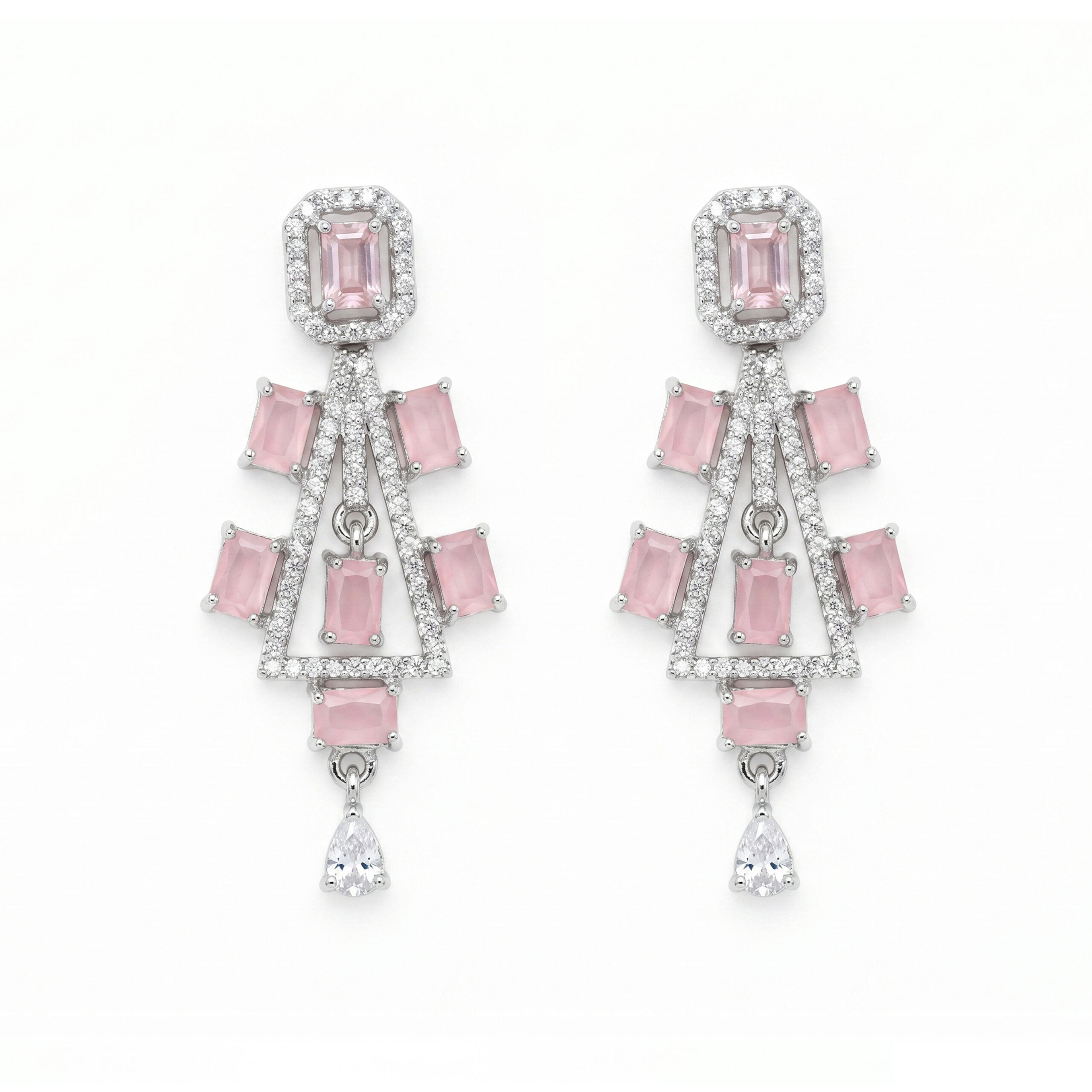 American Diamond Pink Stone Drop Earrings for Women