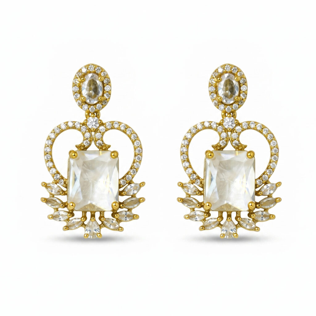Elegant American Diamond Drop Earring for Women | White Stone Designer Earring | Gold & Silver Finish Party Wear Jewelry | Lightweight Fashion Earrings