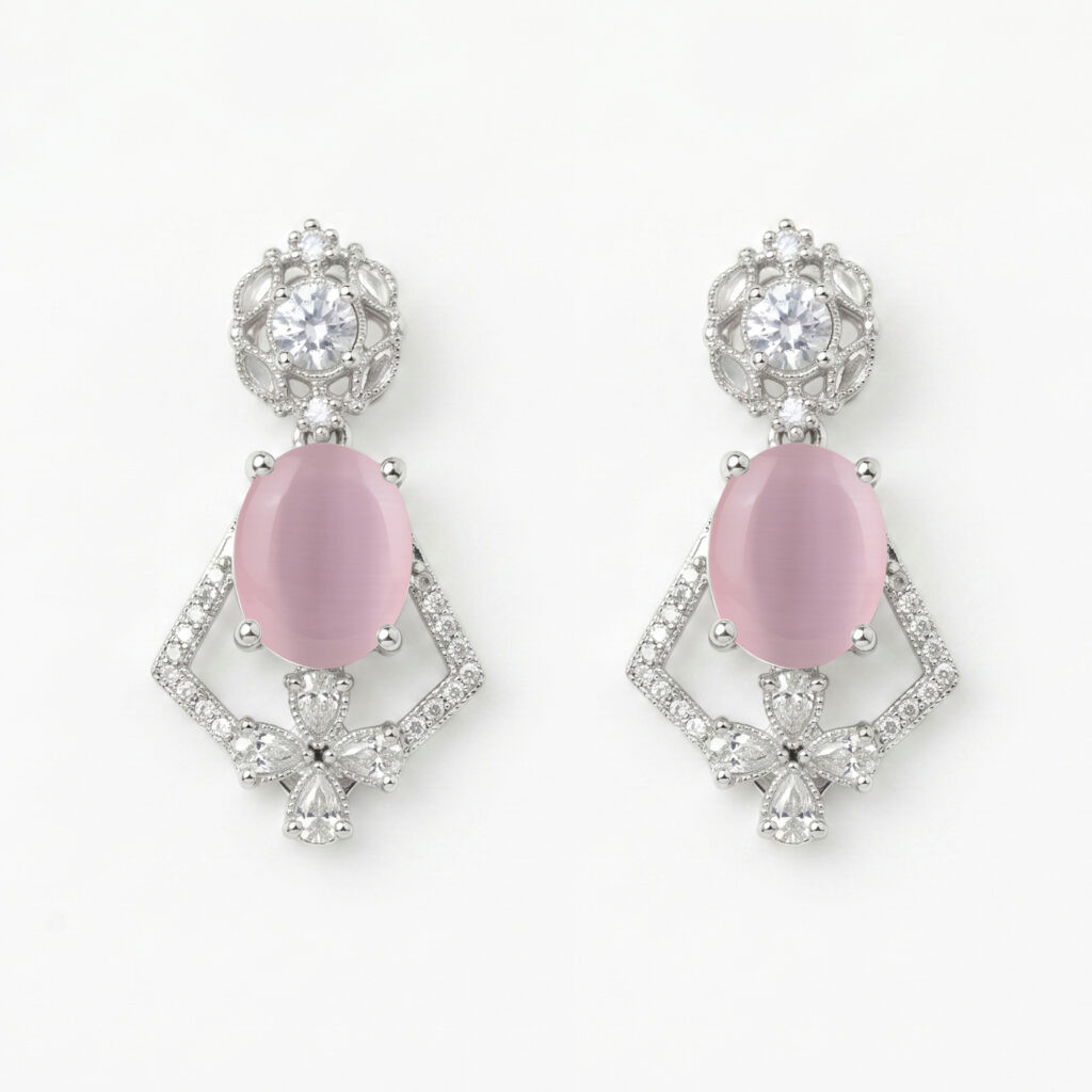 Luxury Pink Stone Statement Earrings for Women | Modern Fashion Jewellery