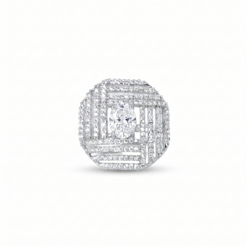Luxury American Diamond Statement Ring for Women | Silver Plated Crystal Party Wear Ring | Stylish Adjustable Fashion Jewellery