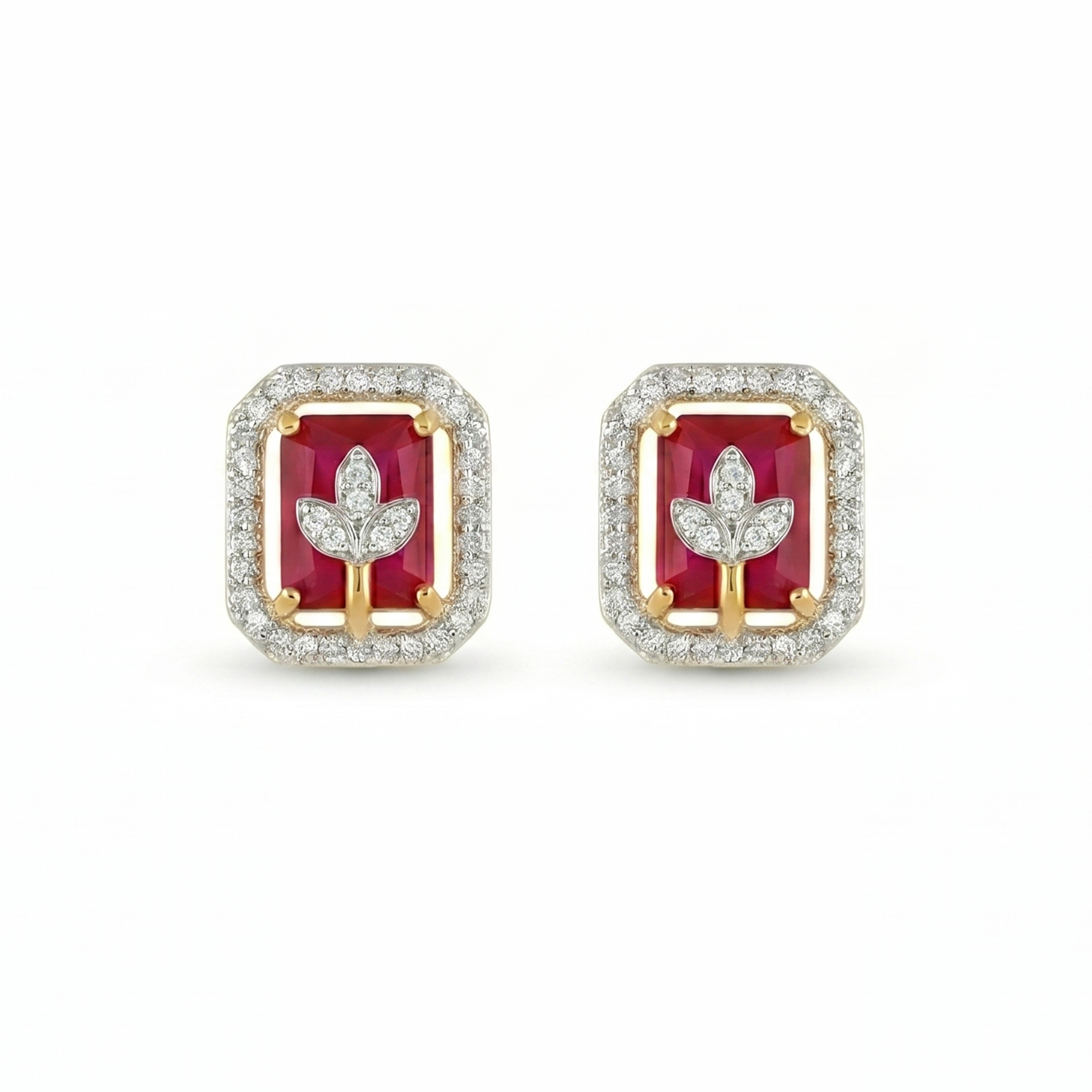 Elegant Ruby Red Pendant Necklace Set with Matching Stud Earrings | Gold Tone Chain & American Diamond Accents for Women - Image 3