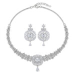 Elegant American Diamond Bridal Necklace Set for Women | Silver-Tone Statement Jewellery Set with Matching Drop Earrings | Wedding, Party & Festive Wear