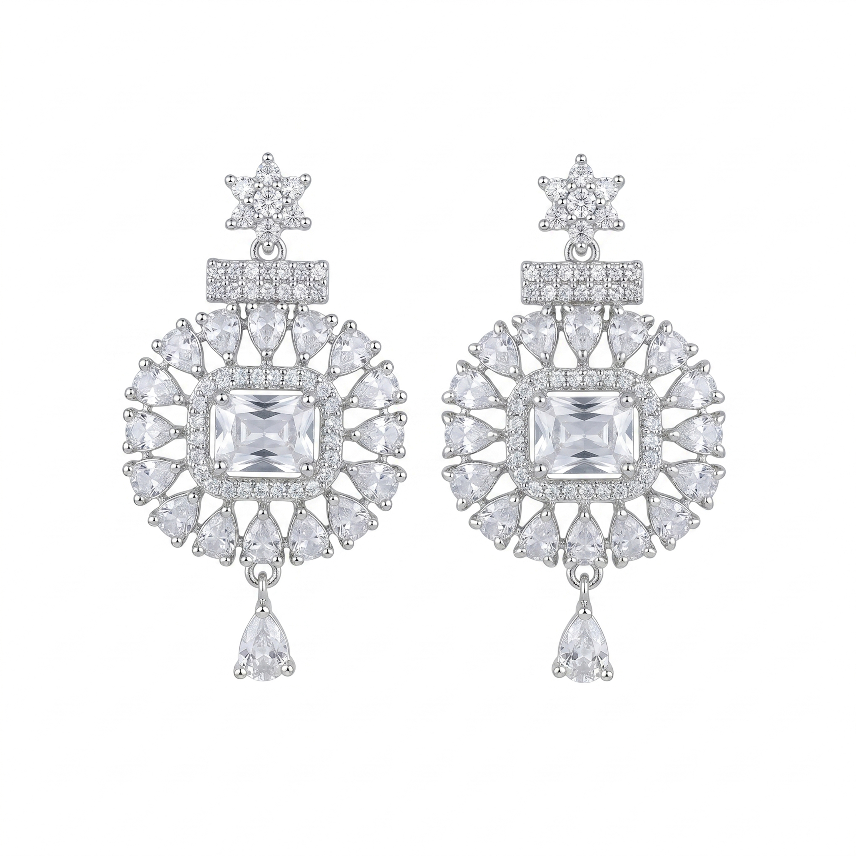 Elegant American Diamond Bridal Necklace Set for Women | Silver-Tone Statement Jewellery Set with Matching Drop Earrings | Wedding, Party & Festive Wear - Image 2