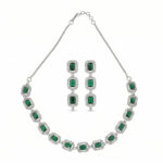 Emerald Green American Diamond Necklace Set for Women | Silver-Tone Statement Jewellery Set with Matching Drop Earrings | Wedding, Party & Festive Wear
