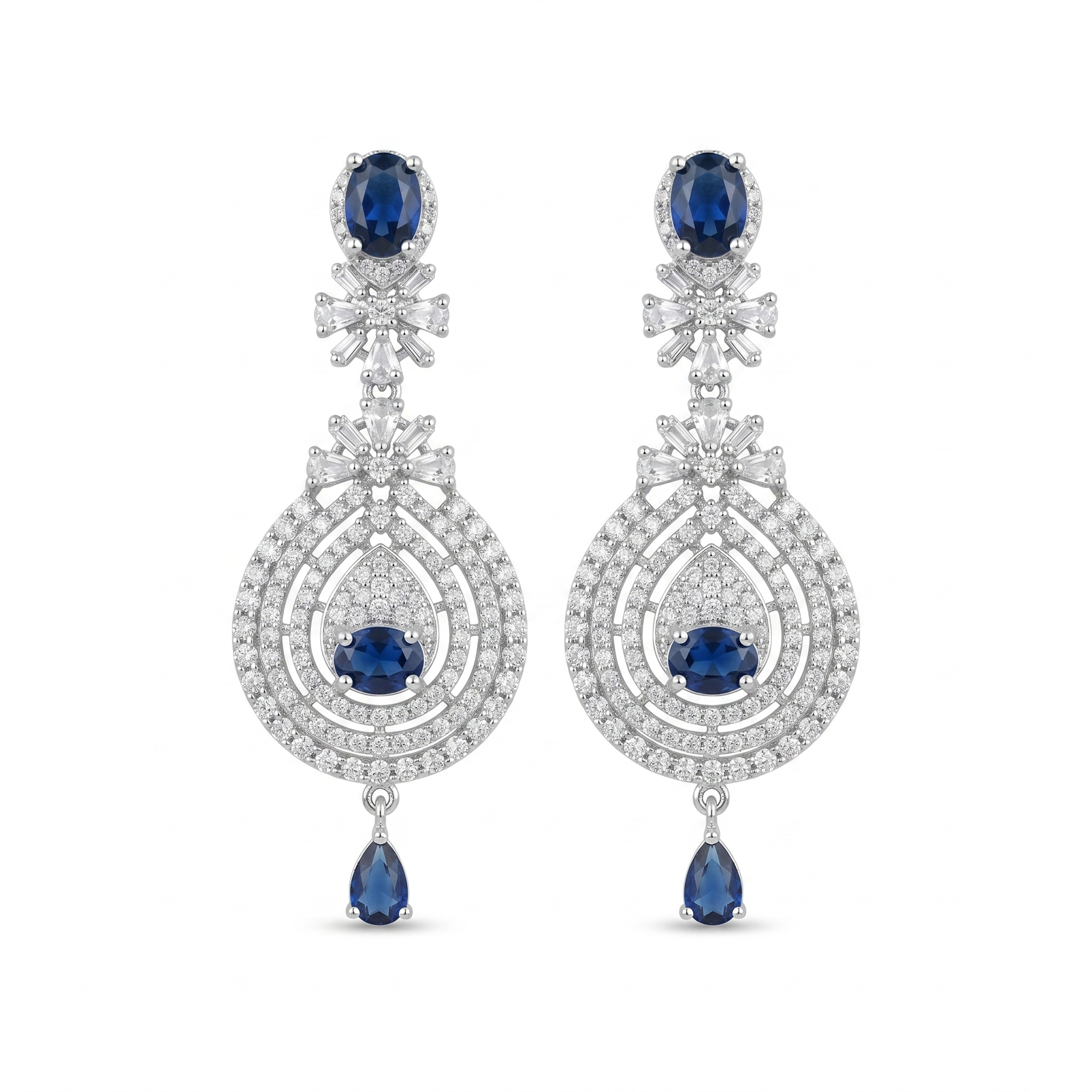 Luxury American Diamond Blue Sapphire Look Necklace Set for Women | Silver Tone Statement Bridal Jewelry Set with Matching Earrings & Maang Tikka | Wedding Party Wear - Image 2