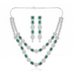 Elegant Emerald Green American Diamond Necklace Set for Women