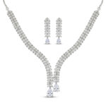 Elegant American Diamond Leaf Design Y-Shape Necklace Set with Matching Drop Earrings for Women | Silver Tone Party & Wedding Jewellery