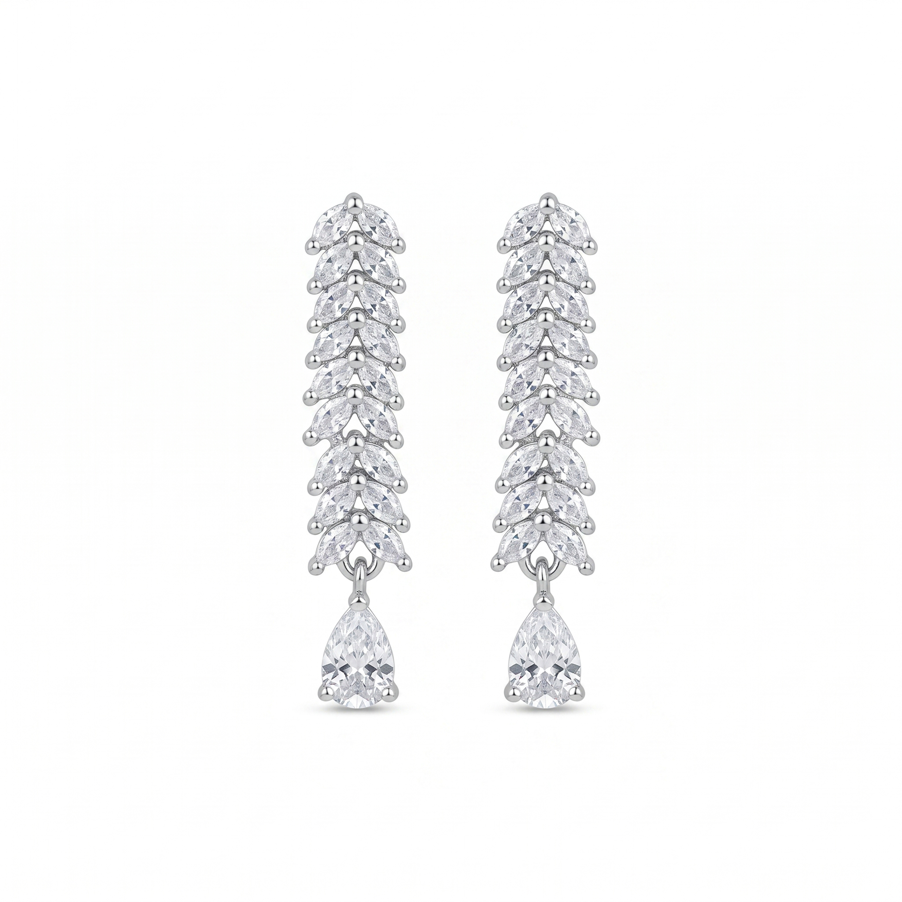 Elegant American Diamond Leaf Design Y-Shape Necklace Set with Matching Drop Earrings for Women | Silver Tone Party & Wedding Jewellery - Image 2
