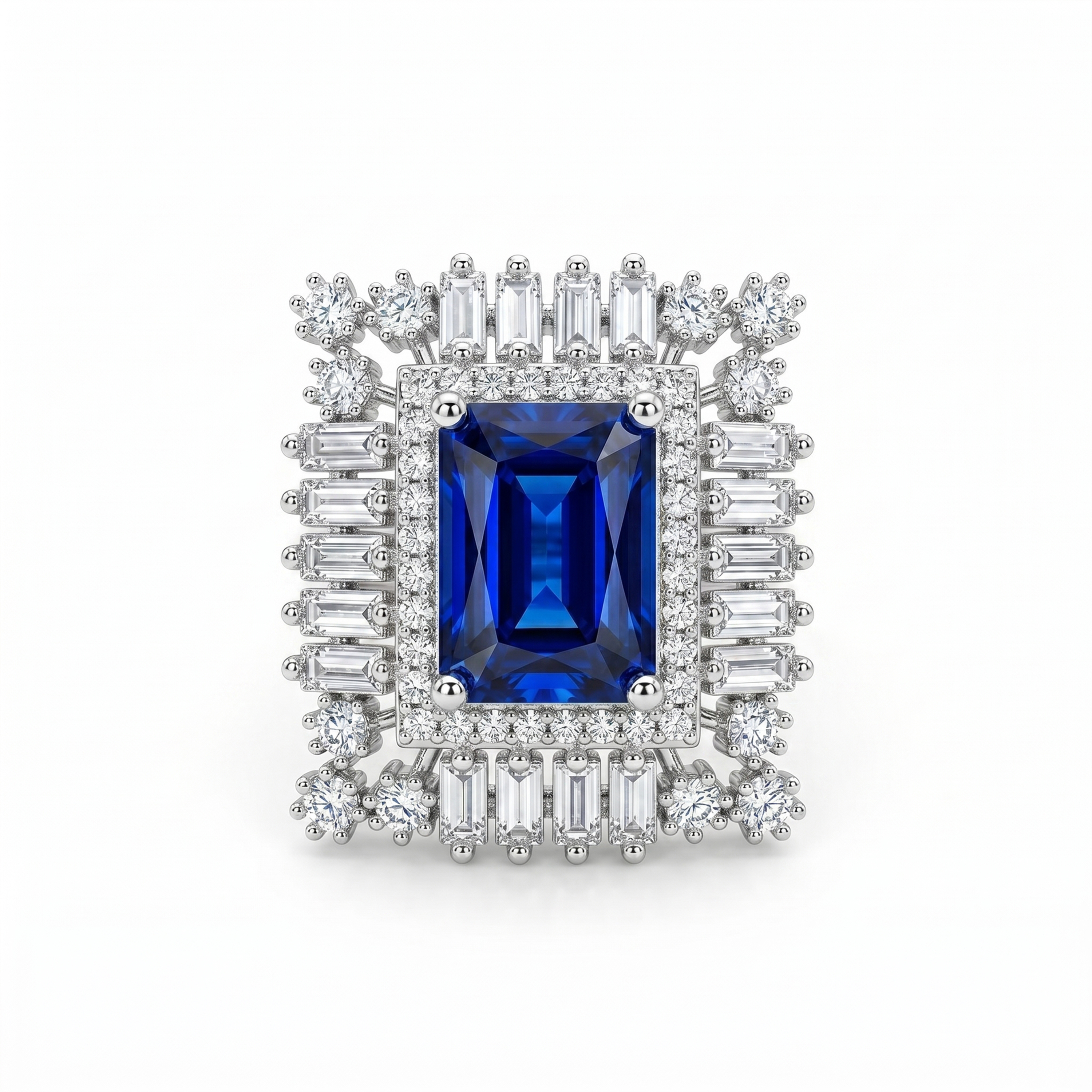 Royal Blue Sapphire Look American Diamond Statement Ring for Women | Luxury Silver Tone Cocktail Ring | Wedding, Party & Bridal Jewelry