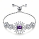 Elegant Purple Stone American Diamond Adjustable Bracelet for Women | Silver-Tone AD Bracelet | Party, Wedding & Festive Wear