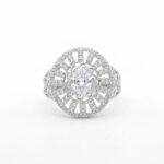 Elegant American Diamond Statement Ring for Women | Oval Cut CZ Stone Silver-Tone Ring | Party, Wedding & Festive Wear