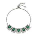 Elegant Emerald Green American Diamond Adjustable Bracelet for Women | Silver Tone Crystal Tennis Bracelet | Party, Wedding & Festive Wear