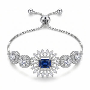 Elegant Blue Stone American Diamond Adjustable Bracelet for Women | Silver-Tone AD Bracelet | Party, Wedding & Festive Wear