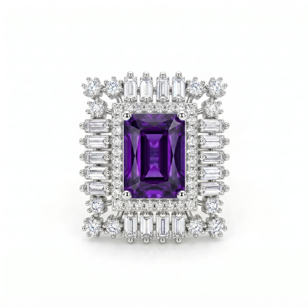 Royal Purple Sapphire Look American Diamond Statement Ring for Women | Luxury Silver Tone Cocktail Ring | Wedding, Party & Bridal Jewelry