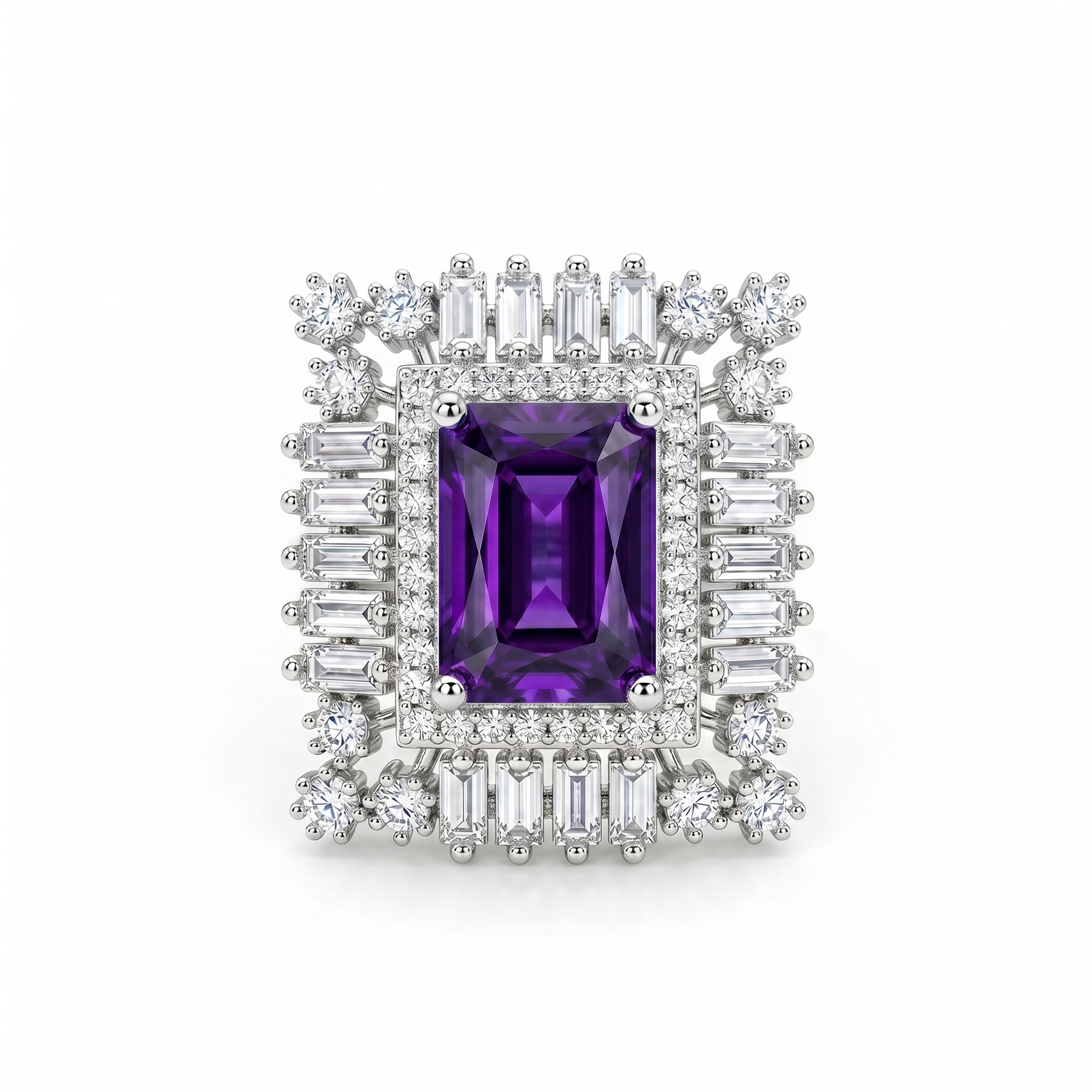 Royal Purple Sapphire Look American Diamond Statement Ring for Women | Luxury Silver Tone Cocktail Ring | Wedding, Party & Bridal Jewelry