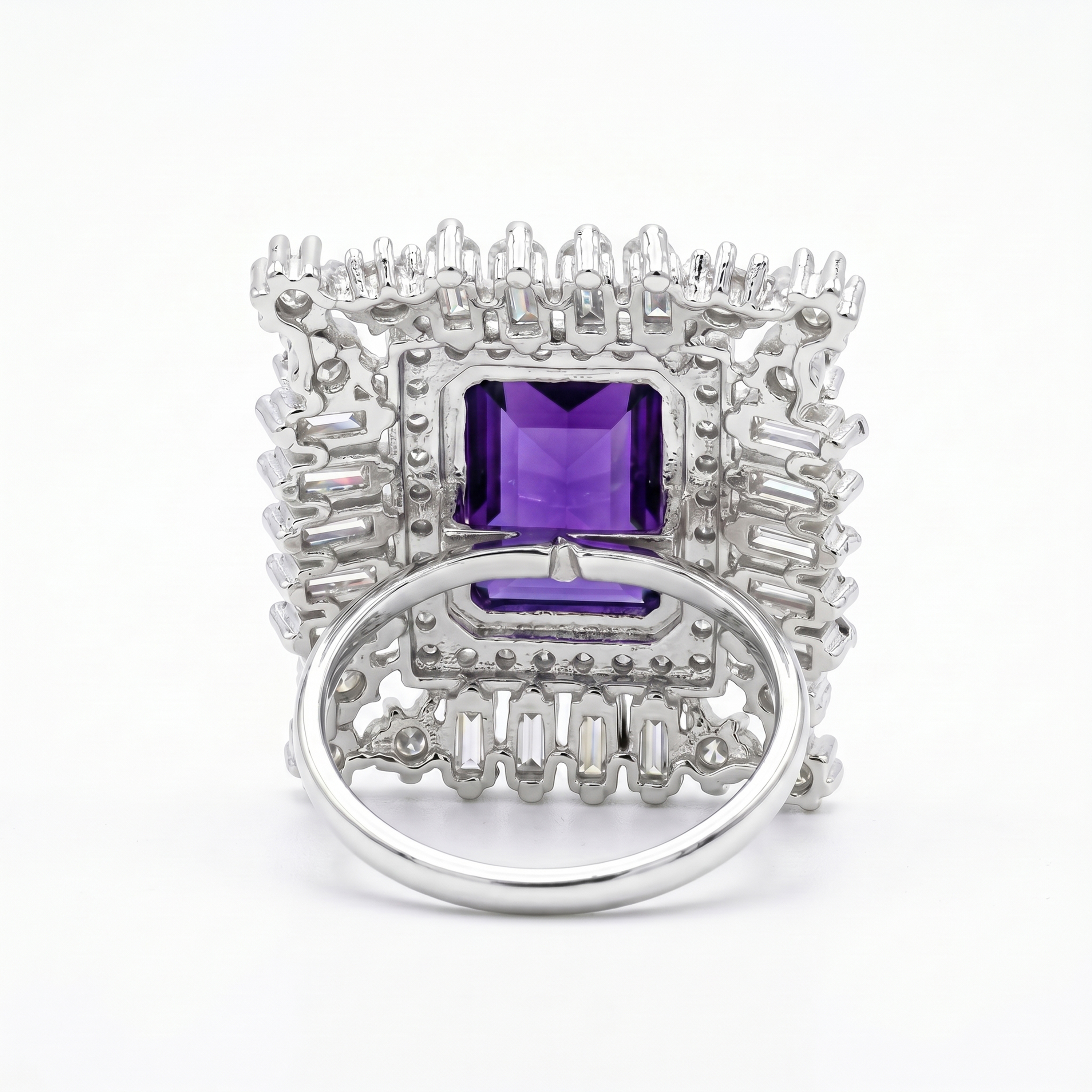 Royal Purple Sapphire Look American Diamond Statement Ring for Women | Luxury Silver Tone Cocktail Ring | Wedding, Party & Bridal Jewelry